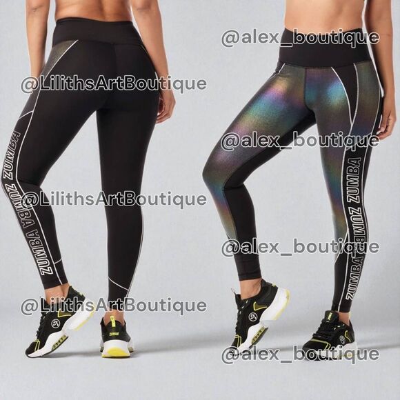 Zumba Electric High Waisted Panel Ankle Leggings Bold Black Size S (E068) - Picture 1 of 6